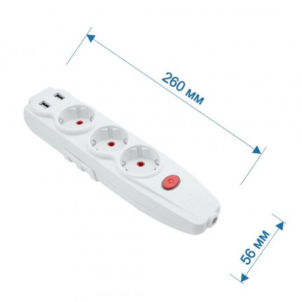 Колодка RIGHT HAUSEN KRIS 3-я с заземлением, выключателем и USB HN-082301 