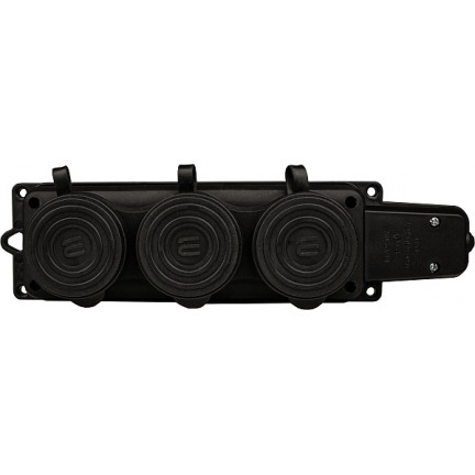 Колодка каучукова 2Р+PE із захисними кришками тримісна 16А IP44 АСКО