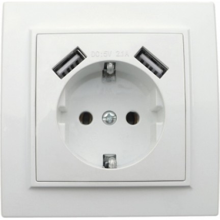 Розетка RIGHT HAUSEN KIRA 1-а внутрішня з/з біла+2USB HN-016241 NEW