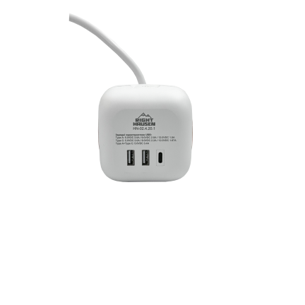 Розгалужувач Right Hausen Cube With Cable із заземленням, вимикачем, 2 USB type-A, USB type-C HN-024201