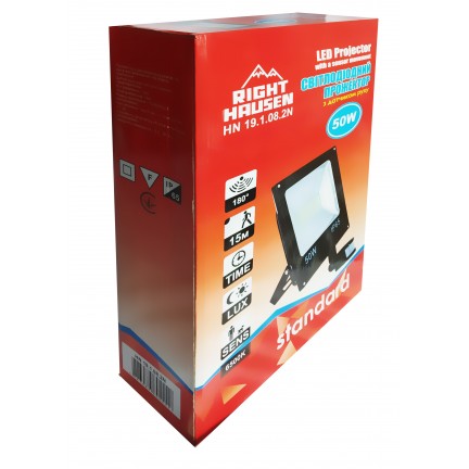 Прожектор RIGHT HAUSEN STANDARD LED 50W 6500K IP65 чорний з датчиком руху PR