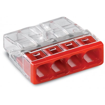 Клема WAGO COMPACT для розпод. коробок 4х2,5, прозора/червона, без пасти, 2273-204