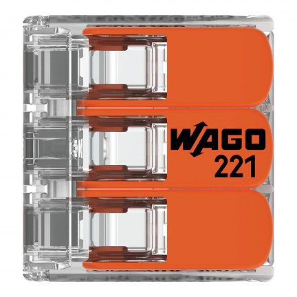 Клема WAGO 3-конт. д/розпод. коробок, універсальна 0,2-4 мм, прозора, 221-413
