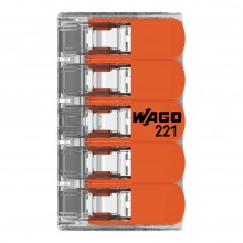 Клема WAGO 5-конт. д/розпод. коробок, універсальна 0,2-4 мм, прозора, 221-415
